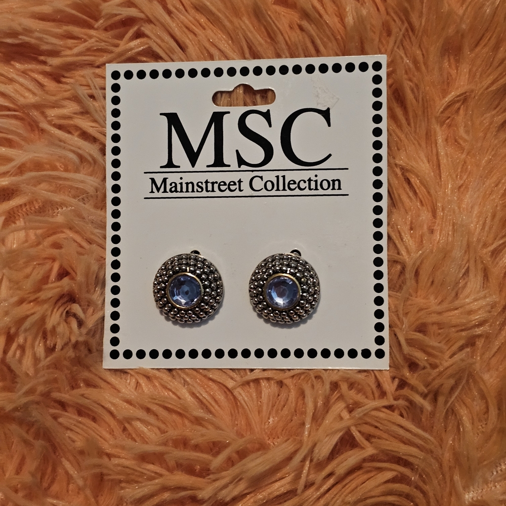 MSC Silver Earrings with Blue Stone